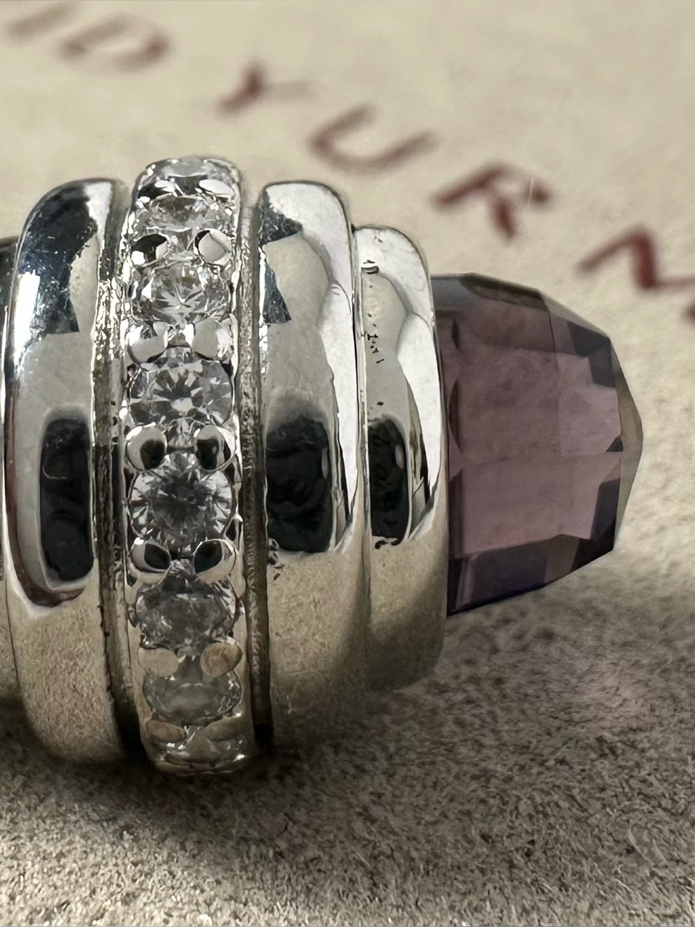 David Yurman 7mm Cable Cuff Purple Amethyst and Pave Bracelet Size L - Picture 6 of 6